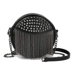 Kris Anna Womens Rivet Mini Crossbody Bag with Chain Shoulder Strap Tassel Black von Kris Anna