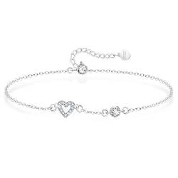 925 Sterling Silber Amband Damen CZ Herz Armschmuck, Empfindlich Klein Kristall Herz Liebe ArmKette, Kommt in Schmuck Geschenk Box von KristLand