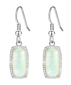 KristLand Damen Opal Ohrringe 925 Silber Ohrstecker Weißer Opal Zirkon Anhänger Hochzeit Damenschmuck Geschenkbox von KristLand