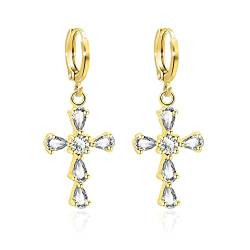 KristLand Goldene Ton Ohrringe mit Cubic Zirkonia Elegant Sexy Kreuz Gothic Stil mit 18 Karat Weißgold Vergoldetfür Damen Wassertropfen von KristLand