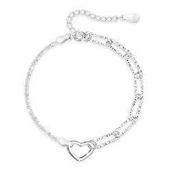 KristLand Herz Armband Sterling Silber 925 Silber Armband Kette verstellbar Silber Armband Büroklammer Armband Jubiläum Hochzeit Braut Party Geschenke für Frauen Damen Mädchen von KristLand