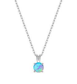 KristLand Moonlight Kette Damen Erstellt Weißer Opal Anhänger aus Sterlingsilber mit Anhänger kreisförmig Kreis Form Geschenk für Frauen/Mädchen/Hochzeiten/Party 6MM Blau Opal von KristLand