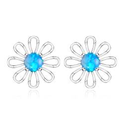 KristLand Opal Blume Ohrringe 925 Sterling Silber Ohrringe mit Schönen Blauen Opal Stein für Frauen Damen Mädchen Geburtstag Urlaub Geschenkbox von KristLand