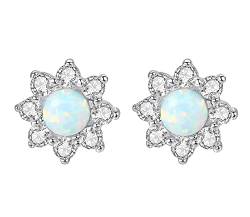 KristLand Opal Ohrstecker Opal Blumen Ohrringe 925 Sterling Silber vergoldeter Ohrstecker Prong Sparkly Cubic Zirkonia Geburtstagsfeier Geschenk für Frau Damen Mädchen von KristLand