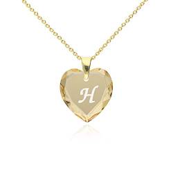 Damen Ketten mit Gravur 925 Silber vergoldet, SWAROVSKI ELEMENTS Herz Anhänger Farbe Golden Shadow Buchstabengravur " H ", Herzkette als Geschenk für die Frau, Freundin oder zum Valentinstag von Kristallwerk