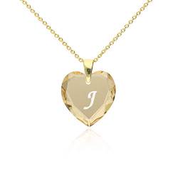 Damen Ketten mit Gravur 925 Silber vergoldet, SWAROVSKI ELEMENTS Herz Anhänger Farbe Golden Shadow Buchstabengravur " J ", Herzkette als Geschenk für die Frau, Freundin oder zum Valentinstag von Kristallwerk