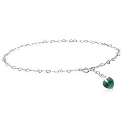 Fußkette, Fußkettchen 925 Silber mit Swarovski Elements Herz in der Farbe Emerald von Kristallwerk