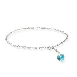 Fußkette Fußkettchen XL 32cm 925 Sterling Silber für Damen mit Swarovski Elements Herz Anhänger individuell einstellbar. Hochwertiger Fußschmuck für Frauen und Mädchen. von Kristallwerk