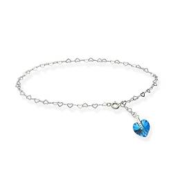 Fußkette Fußkettchen XL 32cm 925 Sterling Silber für Damen mit Swarovski Elements Herz Anhänger individuell einstellbar. Hochwertiger Fußschmuck für Frauen und Mädchen. von Kristallwerk