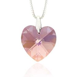 Halskette Damen 925 Silber mit Swarovski Elements Herz Anhänger Light Amethyst AB als Geburtstagsgeschenk für Frauen, Geschenk für die Freundin, sage mit einer Herzkette Ich liebe dich. von Kristallwerk