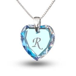 Kette mit Buchstaben personalisierter Swarovski Elements Herz Anhänger mit Gravur und 925 Silberkette Buchstabe R von Kristallwerk