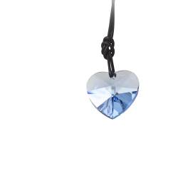 Kristallwerk, Damen Lederkette mit 28mm Swarovski Elements Herz Pendant in der Farbe Crystal Light Sapphire von Kristallwerk