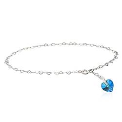 Kristallwerk Fußkette, Fußkettchen 925 Silber mit Swarovski Elements Herz in der Farbe Bermuda Blue von Kristallwerk