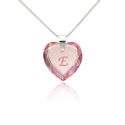 Lieblingsstück, Kinderkette 925 Sterling Silber mit SWAROVSKI ELEMENTS Herz Anhänger Farbe Rosé AB und Buchstabengravur " E ", Herzkette als Geschenk für die Frau, Freundin oder zum Valentinstag von Kristallwerk