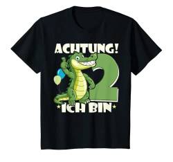 Kinder Achtung! Ich bin 2 Jahre Junge 2. Geburtstag Alligator T-Shirt von Krokodile Geburtstag für Jungen & Mädchen