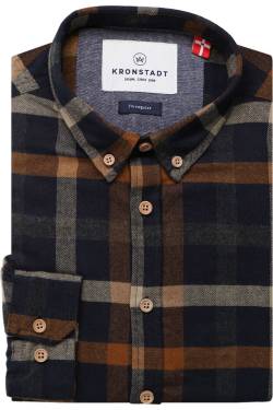 Kronstadt Regular Fit Flanellhemd blau/braun, Kariert von Kronstadt