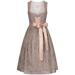 Krüger Collection Damen Trachten-Mode Midi Dirndl Laura in beige Modell Laerke 70 cm, Größe:48, Farbe:Beige von Krüger Collection