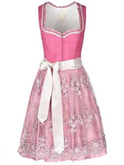 Krüger Dirndl Pati Damen pink | Leinen-Optik Spitze elegant |Knielang 60cm Länge Gr.34 von Krüger