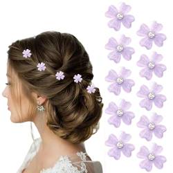 Kryzalite® 10 Stück Mini-Haarspangen mit violetten Blumen und Strasssteinen, niedliche Haarnadeln, dekorative Haarspangen, Braut-Haarschmuck für Mädchen und Frauen von Kryzalite