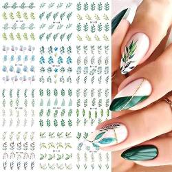 Kryzalite® 12 Blatt Grüne Blatt-Nagelaufkleber, Taugliche Nail Art Aufkleber für Frauen, Grünen Blatt Aufklebern, Wassertransfer Designs, für Nagelkunst-DIY, Nagelstudio von Kryzalite