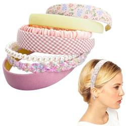 Kryzalite® 7 Stück verschiedene modische Stirnbänder für Damen, rutschfeste Blumen-Stirnbänder, süße Perlen-Stirnbänder für Mädchen, Bandana-Haar-Accessoires-Set (Rosa) von Kryzalite
