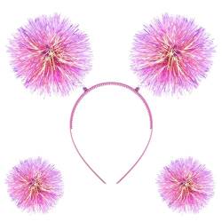 Kryzalite Folienstreifen Stirnband Lametta Mode Stirnband Flauschige Kugel Haarschleife Cosplay Haarschmuck für Frauen Mädchen Party Geburtstag (Rosa) von Kryzalite