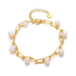 Kryzalite Gold Armbänder für Frauen, 18K Gold überzogenes geschichtetes Perle Armband Einfache Sparkle kreuzen Chain Armbänder Einstellbare Armbänder, für Frauen von Kryzalite