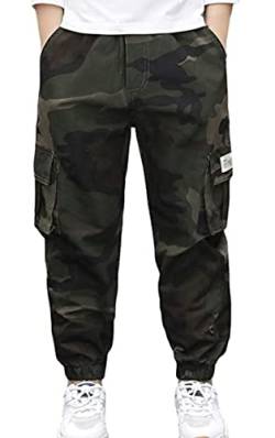 Jungen Cargohose,Jogginghose für große Jungen, Kinder Jogginghose mit Elastischem Bund,Cargohose Jungen mit Mehreren TaschenLoose Fit Freizeithose Herbst Winter Outfits (Armee Grün, 150) von Ksmate