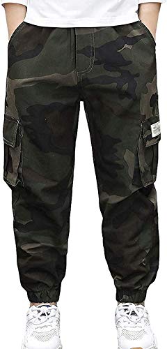 Kinder Junge Cargo Jogginghose,Cargohose mit Gummizug,Baumwolle Tarnhose mit Mehreren Taschen,Kinder Sporthose Frühling ?Herbst Winter Hosen Elastische Taille Hose (Armee Grün,146-152) von Ksmate