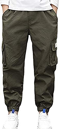 Kinder Junge Cargo Jogginghose,Cargohose mit Gummizug,Baumwolle Tarnhose mit Mehreren Taschen,Kinder Sporthose Frühling ?Herbst Winter Hosen Elastische Taille Hose (Grün,170-176) von Ksmate