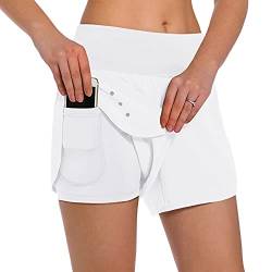 Ksmien Damen 2-in-1 Lauf-Shorts – leichte Sport-Shorts für Workout, Fitnessstudio, Yoga, mit Handy-Taschen, Weiß, Mittel von Ksmien