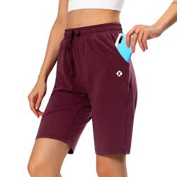 Ksmien Damen Bermuda Sweat Shorts 10 Zoll Baumwolle Lange Shorts Lounge Yoga Athletic Sweatpants Shorts mit Taschen, burgunderfarben, Groß von Ksmien