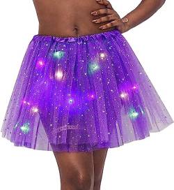 Damen Tüllrock Tütü Rock Minirock Mit LED Lichter Sterne Pailletten Tanzkleid Dehnbaren Tutu Rock Ballettrock Tüllrock für Party (Lila) von Ksnnrsng