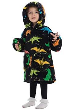 Kinder Tragbare Decken Übergroße Hoodie Sweatshirt Decken für Jungen Mädchen Teenager, Pullover Kapuzenpullover Oversized Tragbare Decke Weich Bequeme warmes (Mehrfarbige Dinosaurier, 7-13 Jahre) von Ksnnrsng