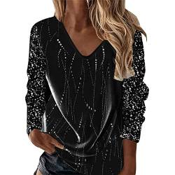 Festliche Blusen Damen, Weiß Elegant Sexy Silvester Outfit Pailletten Oberteil Modern Casual mit Glitzer Glitzer Shirt Glitzer Oberteile Herbst Winter Große Größen Langarm Tunika Festliche Blusen von Kswlwccpp