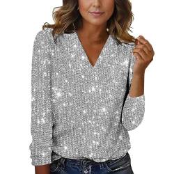 Festliche Blusen Damen, Weiß Elegant Sexy Silvester Outfit Pailletten Oberteil Modern Casual mit Glitzer Glitzer Shirt Glitzer Oberteile Herbst Winter Große Größen Langarm Tunika Festliche Blusen von Kswlwccpp