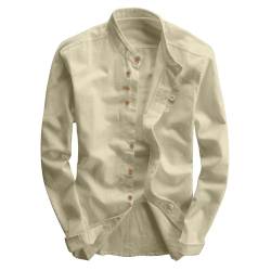 Kswlwccpp Japanisches Stil Hemd für Männer Einfarbig Herren Lässige Atmungsaktive Klassische Tops Stehkragen Slim Fit Leinen Baumwolle Hemd Freizeithemden von Kswlwccpp