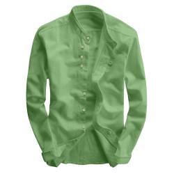 Kswlwccpp Japanisches Stil Hemd für Männer Einfarbig Herren Lässige Atmungsaktive Klassische Tops Stehkragen Slim Fit Leinen Baumwolle Hemd Freizeithemden von Kswlwccpp
