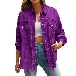 Kswlwccpp Pinke Jacke Damen, Oversize Boyfriend Ripped Elegant Übergangsjacke Damen-Jacken Günstig Lang Stretch Frühling Jeans Jacken Denim Jacket Tailliert Vintage Jeansjacke Jeansmantel von Kswlwccpp