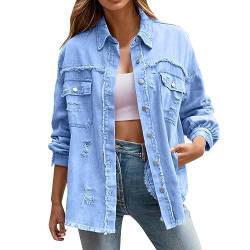 Kswlwccpp Pinke Jacke Damen, Oversize Boyfriend Ripped Elegant Übergangsjacke Damen-Jacken Günstig Lang Stretch Frühling Jeans Jacken Denim Jacket Tailliert Vintage Jeansjacke Jeansmantel von Kswlwccpp