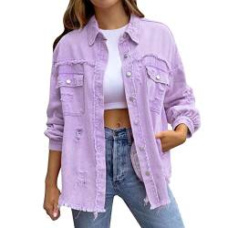 Kswlwccpp Pinke Jacke Damen, Oversize Boyfriend Ripped Elegant Übergangsjacke Damen-Jacken Günstig Lang Stretch Frühling Jeans Jacken Denim Jacket Tailliert Vintage Jeansjacke Jeansmantel von Kswlwccpp