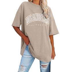 Oversize T Shirt Damen Vintage Kurzärmeliges Rundhals Los Angeles Oberteile Tops Casual Lockere Basic Sommer Tee Shirts Bluse Lustig Atmungsaktiv Elegant Longbluse Lässig Tunika von Kswlwccpp