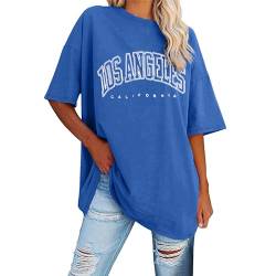 Oversize T Shirt Damen Vintage Kurzärmeliges Rundhals Los Angeles Oberteile Tops Casual Lockere Basic Sommer Tee Shirts Bluse Lustig Atmungsaktiv Elegant Longbluse Lässig Tunika von Kswlwccpp