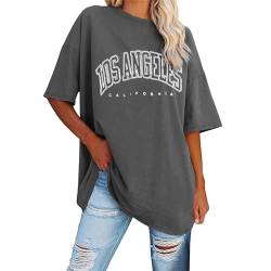 Oversize T Shirt Damen Vintage Kurzärmeliges Rundhals Los Angeles Oberteile Tops Casual Lockere Basic Sommer Tee Shirts Bluse Lustig Atmungsaktiv Elegant Longbluse Lässig Tunika von Kswlwccpp