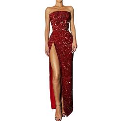 Partykleid Damen: Maxi Langarm Große Größen Abendkleid Paillettenkleid Sexy Festlich Elegant Glitzer Kleid Partykleid Curvy Spitzen Lang A-Linien Glitzerkleid Pailletten Kleid von Kswlwccpp