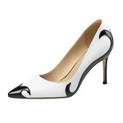 Pumps Damen: Bequem Weite H Geschlossene Blockabsatz Pumps Damen Schuhe Elegant Casual Weiß Schwarz Damenschuhe High Heels mit Absatz 42 Absatzschuhe Riemchenpumps von Kswlwccpp