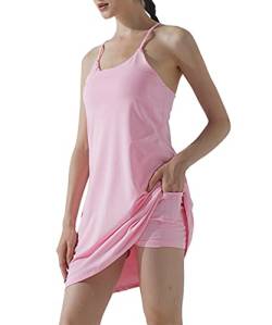 KuaCua Damen Trainingskleid, ärmellos, integriert mit BH und Shorts, Taschen Tennis Sportkleider für Golf Sportbekleidung von KuaCua