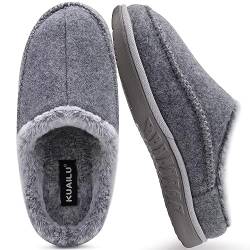 44KuaiLu Hausschuhe Herren Filz Memory-Schaum Clog Flauschige Plüsch Warme gefütterte mit Arch Support Slip-On Hausschuhe mit Fußgewölbestütze Gummisohle Indoor Graue Größe 44-45 von KuaiLu