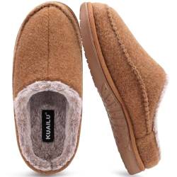 44KuaiLu Hausschuhe Herren Filz Memory-Schaum Clog Flauschige Plüsch Warme gefütterte mit Arch Support Slip-On Hausschuhe mit Fußgewölbestütze Gummisohle Indoor Khaki Größe 43-43.5 von KuaiLu