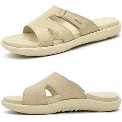 KuaiLu Badelatschen Damen Orthopädische Mode Leichte Arch Support Badeschlappen Sommer Verstellbare Offenen Zehen Badesandalen Bequeme Yoga Fußbett rutschfest Beige 42 von KuaiLu